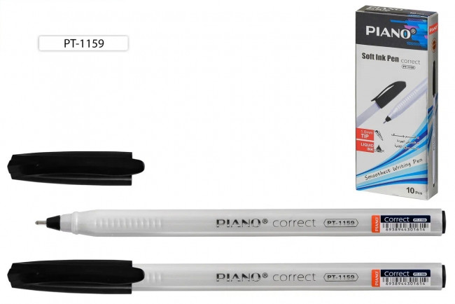 Ручка шариковая 1,0мм чёрная "Piano Сorrect", на масляной основе, белый перламутровый корпус, PIANO/PT-1159-10/чёрн (10)