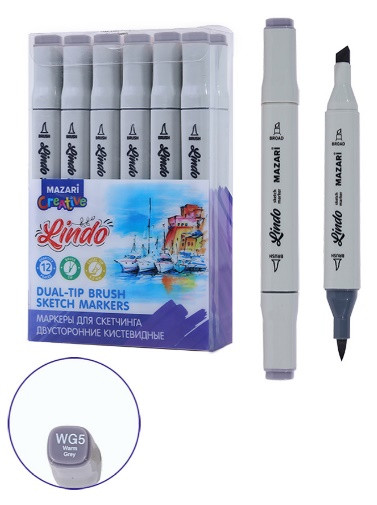 Маркер для скетчинга двусторонний LINDO, warm grey, кистевид./клиновид.наконечники, пиш.узлы 1.0-6.2мм, ПВХ- упаковка Маркер для скетчинга двусторонний LINDO, warm grey, кистевид./клиновид.наконечники, пиш.узлы 1.0-6.2мм, ПВХ- упаковка