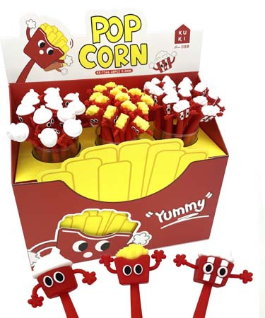 Ручка фигурная гелевая CM-86A/CI-175 "Веселый фастфуд" (син) 0,5мм, игольчатый стержень. прорезиненный корпус, цвета ассорти, в к/кор KK-7546 (48/48/1728)