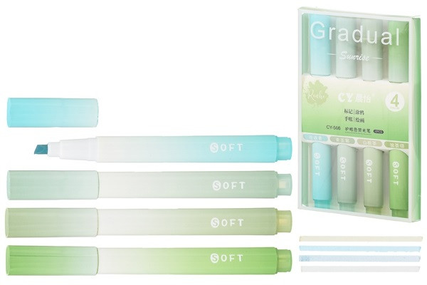 Набор текстмаркеров быстросохнущие, чернила на водной основе, "Pastel" зелёные оттенки, 4 цв, Basir/CY-566