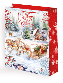 Пакет подарочный 41смх56см "Новогодняя тройка", матовый микс, Микрос/Ч53657 (12)