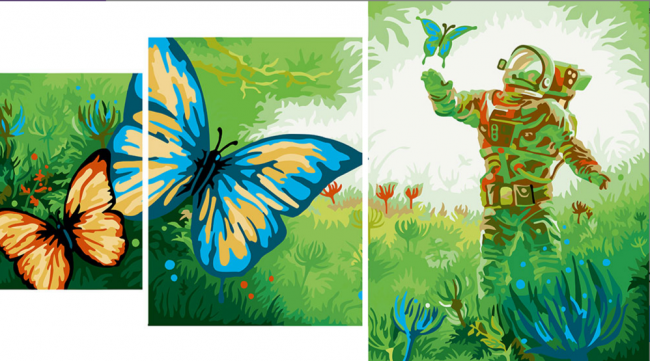 Картина по номерам, триптих "Сон Космонавта" 40x50, 40x30, 20x30см, I015