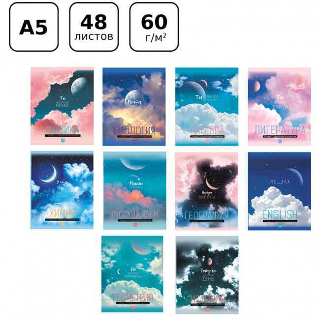 Комплект предметных тетрадей 48л "My Sky" матовая ламинация, металлизация, 10шт, BG/ТПК5ск48_м_лм 10382