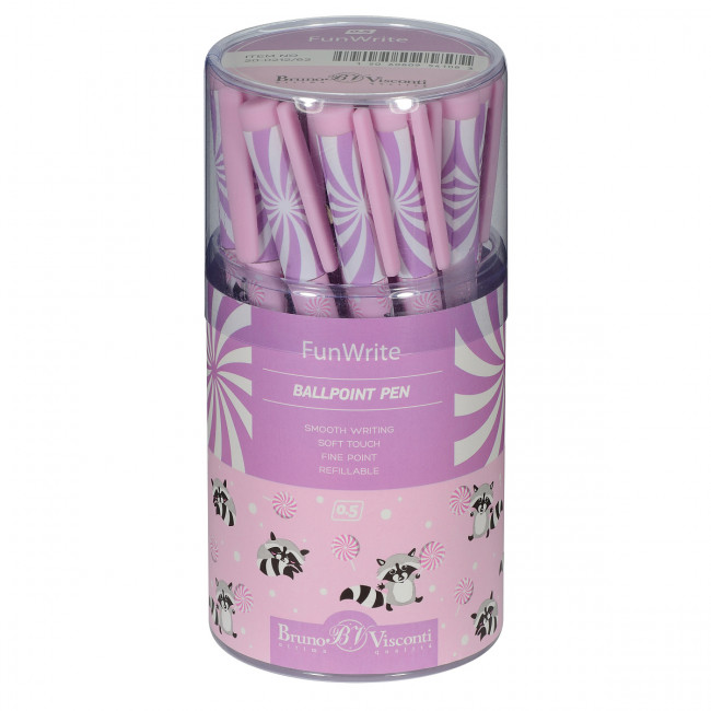 Ручка шариковая 0,5мм синяя "FunWrite. Lolipop. Енотики", BV/20-0212/62 (24)