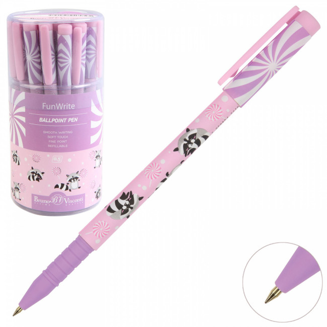 Ручка шариковая 0,5мм синяя "FunWrite. Lolipop. Енотики", BV/20-0212/62 (24)