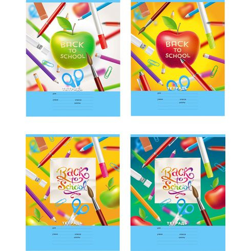 Тетрадь ученическая 12 л. в две линии с наклонными "Снова в школу" (ассорти)(20/240)