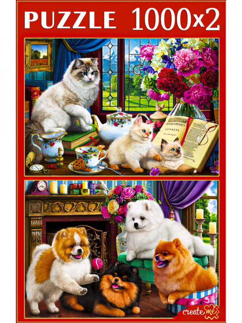 Пазлы 2в1 "Милые друзья" (1000+1000), Рыжий Кот/ХП1000-8787