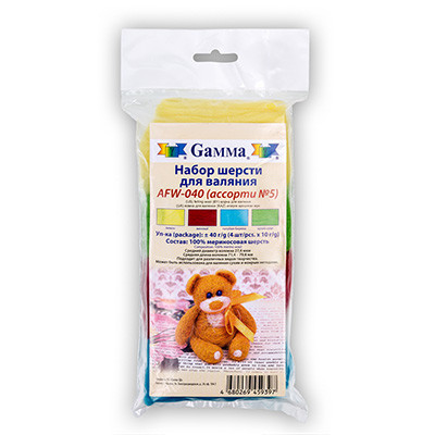 Набор шерсти для валяния 100% мериносовая шерсть ,4 х10г, ассорти № 5, Gamma