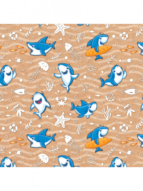 Упаковочная бумага Акулы  (1л в рулоне, 70*100см) УБ-1779