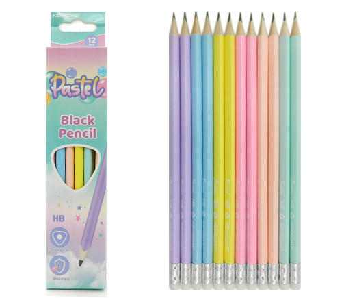 Карандаш пр.  KEYROAD KR972423 "Пастельный" HB 3х-гр, деревянный, заточенный, с ластиком, цвета ассорти, в к/кор (12/144/1728)