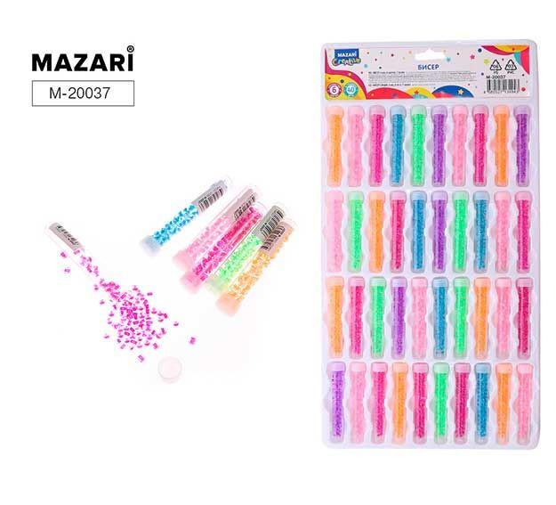 Бисер круглый 4 мм, 7 г, 6 цветов, пластиковая туба, Mazari