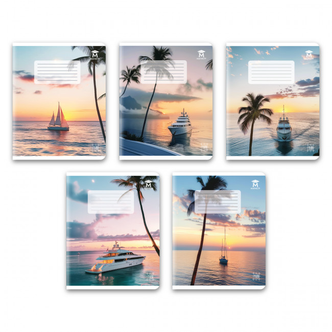Тетрадь 18 клетка Магистр "Стильные яхты", белизна 100%  (5 дизайнов ассорти) (25/150)