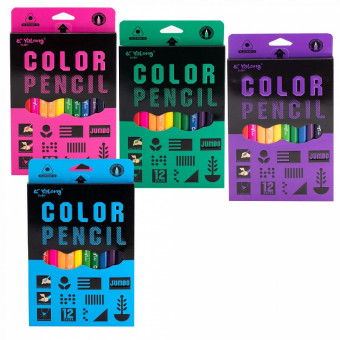 Набор цветных карандашей 12цв., утолщенные,  "Пиксели. Jumbo" заточенные, трехгранные, европодвес. Yalong/YL231040-12