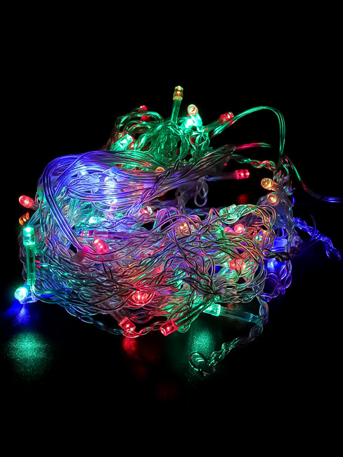 Гирлянда Штора 1,4х1,4 м, прозрачная нить, 64 лампы, разноцветный свет. ГШ-0011