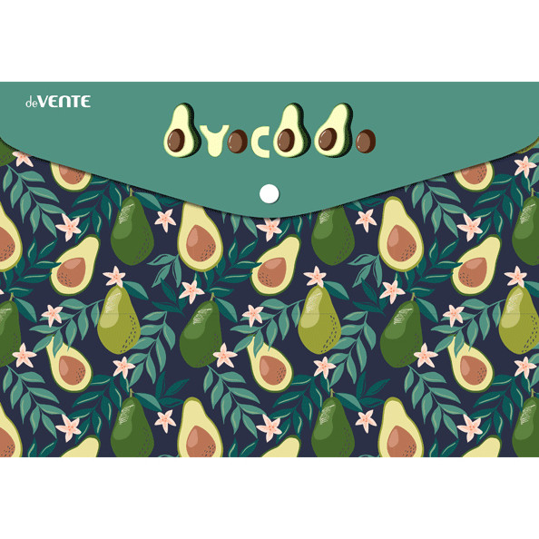 Папка-конверт А4 150 мкм "Lots of avocado" на кнопке, непрозрачная с рисунком, deVENTE