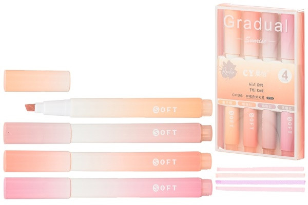 Набор текстмаркеров быстросохнущие, чернила на водной основе, "Pastel" розовые оттенки, 4 цв, Basir/CY-566-2