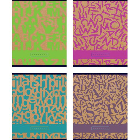 Тетрадь общая А5 скоба 48л. одна линия "Letters" выборочный лак (ассорти)