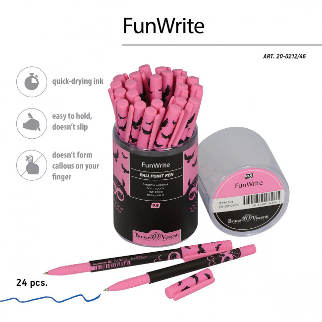 Ручка шариковая 0,5мм синяя "FunWrite. Черная сова", BV/20-0212/46 (24)