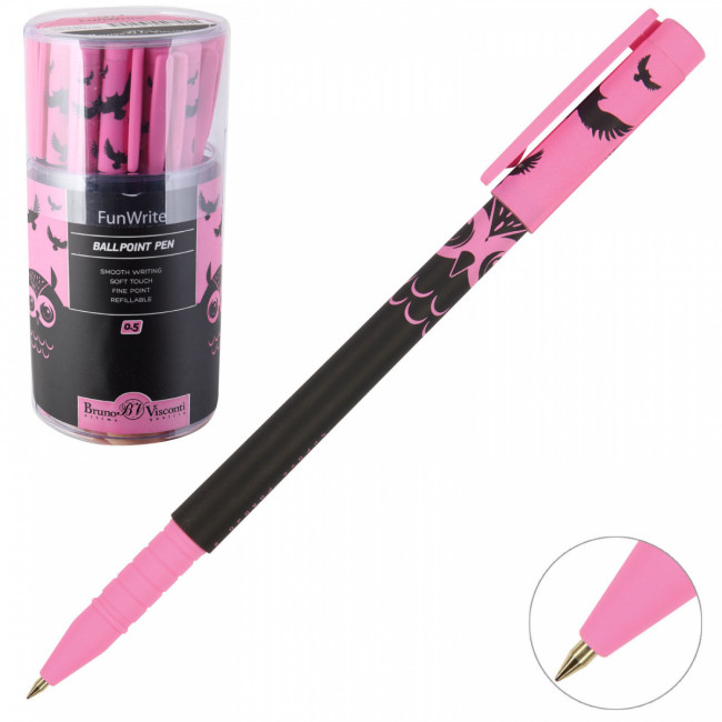 Ручка шариковая 0,5мм синяя "FunWrite. Черная сова", BV/20-0212/46 (24)