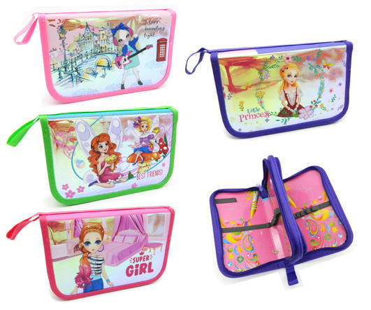 Пенал 2  отд. "Для девочек" фольгированный рельефный рисунок, внутреннее оформление, без наполнения, цвета ассорти, CH-33  (1/12/120)