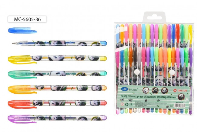 Набор гелевых ручек, 36 цв МС-5605-36 ароматизированные, с блёстками "Панда", Basir (36) Набор гелевых ручек, 36 цв МС-5605-36 ароматизированные, с блёстками "Панда", Basir (36)