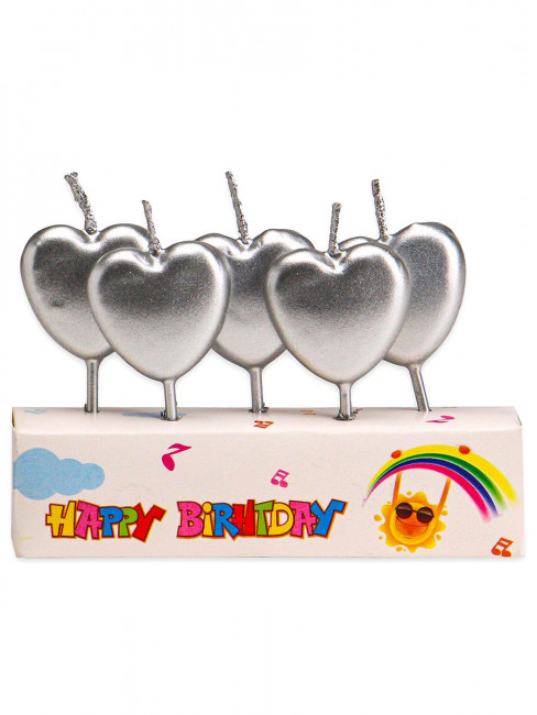 Свечи для торта на пиках "Серебряные сердечки", 5шт, MILAND/С-2539