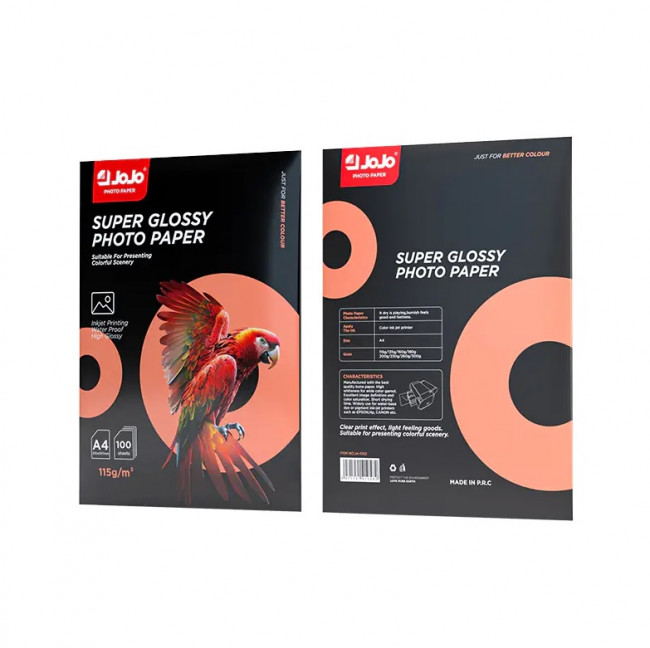 Фотобумага А4 115 г/м2, 100л, одностороняя, водостойкая, глянцевая JoJo/JA-1010