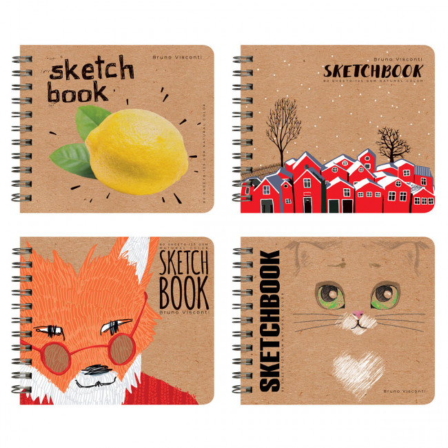 Скетчбук А5 80л "Крафт", 4 вида ассорти, на гребне, BV/1-550/03 (20)