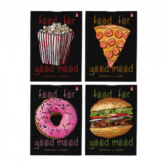 Блокнот А7 40л клетка "Food in black", 4 вида ассорти, BV/3-40-766 (100)