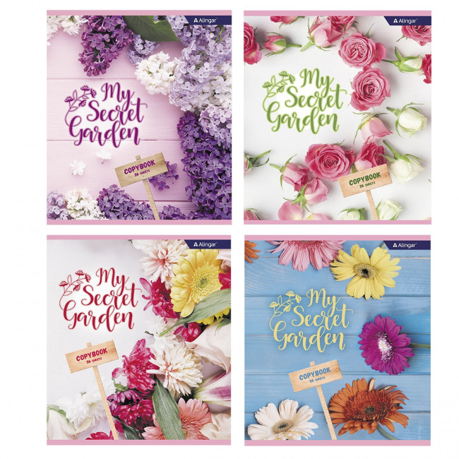 Тетрадь А5 36л клетка "My secret garden" скрепка, мелованный картон, AL10354 (12/72)