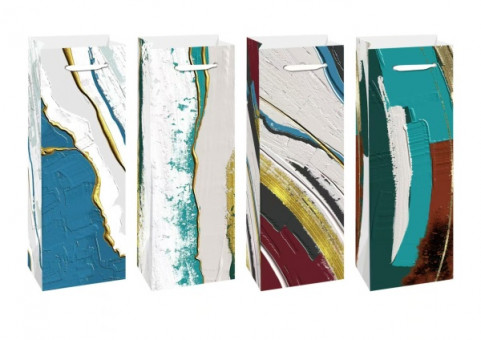 Пакет подарочный  на бутылку "Синие узоры" размер: 12х9х35см, Asmar (12)