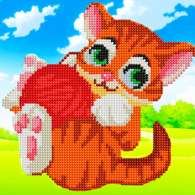 Алмазная мозаика 30*30 "Игривый котёнок", частичная выкладка, MOD042