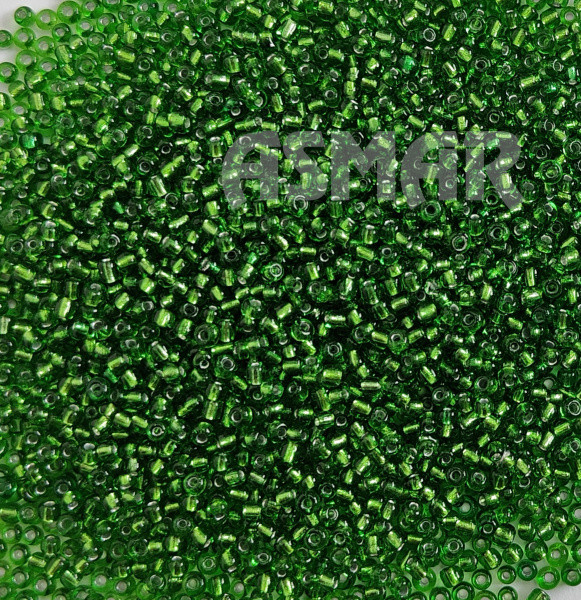 Бисер "ASMAR" размер №12, вес: 50 г, зелёный, внутреннее серебрение