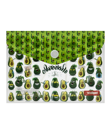 Папка с кнопкой А-6  CJ-8055 "Авокадо" INTELLIGENT 15х11см, пластик прозрачный с рисунком (10/1500)