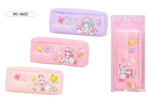 Пенал: "АНИМЕ ВЕСНА"; материал-ткань, два кармана на молнии, цветной с рисунком /ассорти/, с декором, размер 21*9*6,5 см, в пластиковой упаковке на подложке.