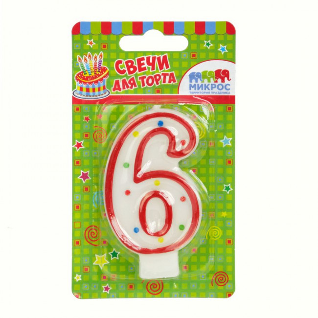 Свеча "Цифра 6. Красное Ассорти" 7,5 см, Микрос/Ч02518 (24)