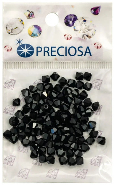 Бусина 5.7 х 6мм стеклянная, биконус, черный/перламутр, 12шт, PRECIOSA/451-69-302