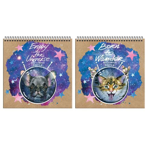 Скетчбук 20х20 см подложка жёсткая 40л. "Пространство творчества" (ассорти) ламинация матовая, гребень, белый блок