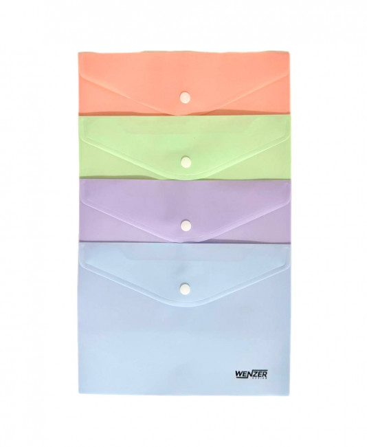 Папка -конверт на кнопке WENZER OFFiCE, А5 160 мкм, пастельные оттенки асс. (12)