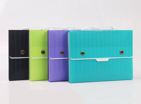 Портфель А4 для документов, 12 отделений, на 2-х кнопках, пластиковый, цв. ссорти, Cobest/F8823