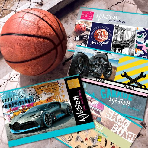 Альбом для рисования А4 скоба 12л. "MIX - Мальчики" (ассорти) BG (10/80)