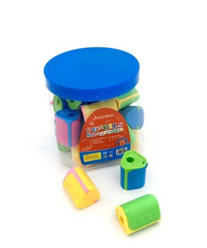 Точилка  JOOYDOO "Призма откидная" 1 отделение, с накопителем, ассорти, в банке, QD-3507  (28/28/1344)