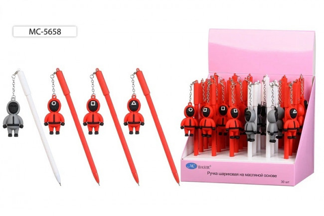 Шариковая ручка на масляной основе: детская; "КОСМОНАВТ", колпачок со съёмным брелоком (резиновый) в виде космонавта /цветной 5,8 см/, цветной корпус /ассорти/, цвет чернил синий.