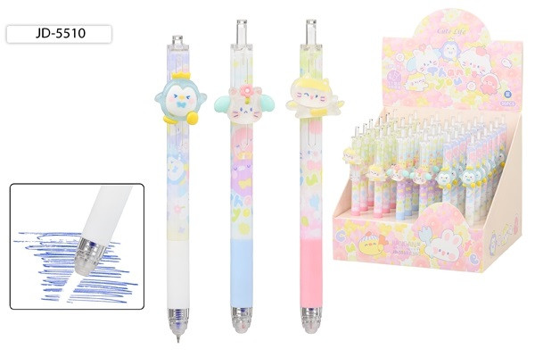 Ручка автоматическая гелевая 0,5мм синяя "Забавные животные" со стираемыми чернилами, Basir/JD-5510 (36)