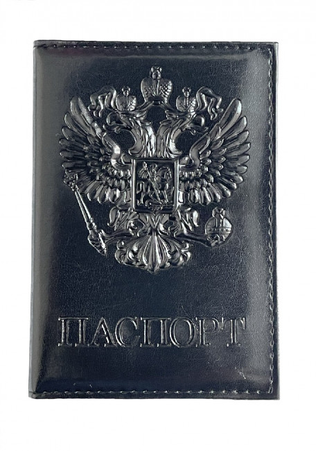 Обложка на паспорт WENZER OFFiCE, Паспорт орел 3Д гл, черный, эко кожа
