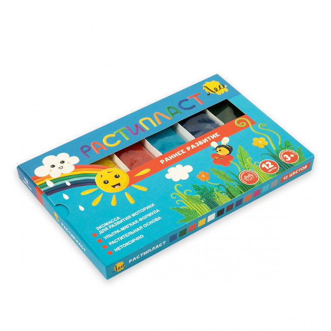 Пластилин растительный "РАСТИпласт" 240 г 12 цв, Расти  Лео/LRP-0112