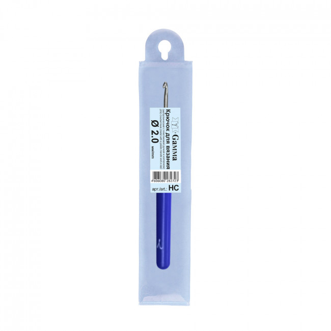 Для вязания HC крючок металлический d2,0мм 8см, с пластиковым колпачком, Gamma Для вязания HC крючок металлический d2,0мм 8см, с пластиковым колпачком, Gamma