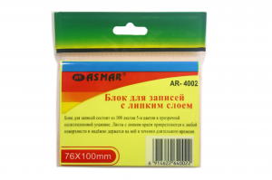 Блок 76*100мм с липким слоем, цветной, 100 л, Asmar(12)