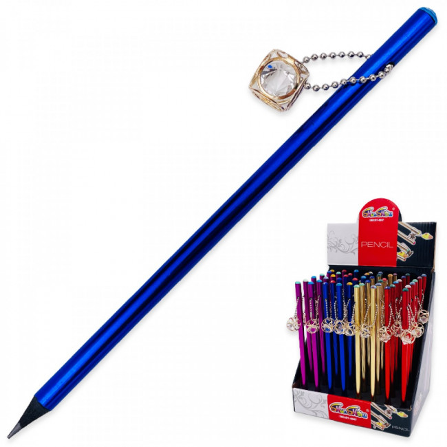 Карандаш ч/гр со стразом цв.металлик с подвеской, VIKEY/SY-0057 (48)