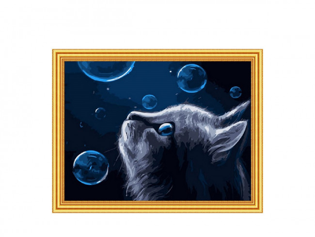 Картина 2 в 1: алмазная мозаика и раскрашивание по номерам 30х40 см КОТЕНОК С ПУЗЫРЯМИ, 1 дизайн, картонная упаковка